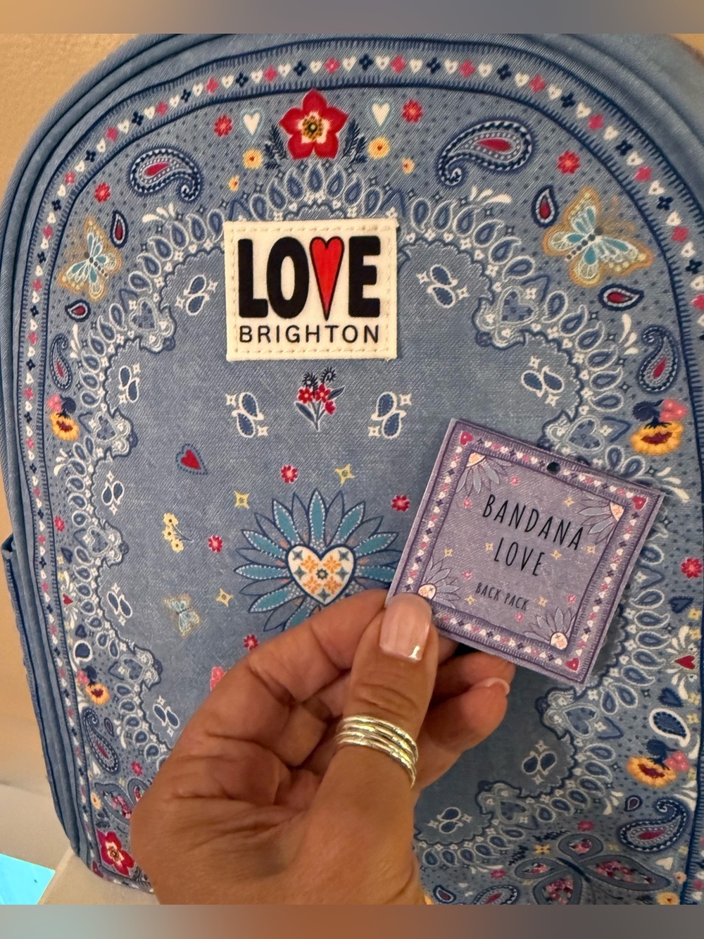 Brighton Light Blue Embroidered Bandana-Style Backpack NWT - Picture 11 of 12